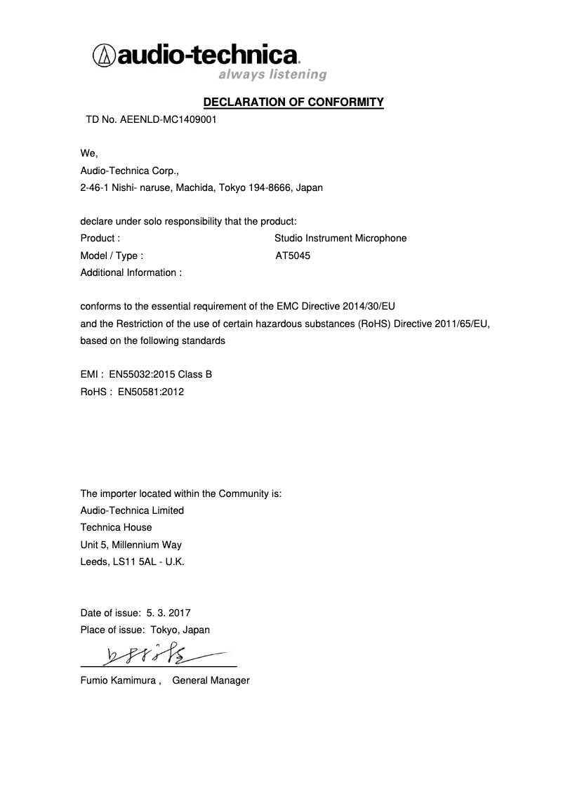 Página 1 del manual Folleto Audio-Technica AT5045