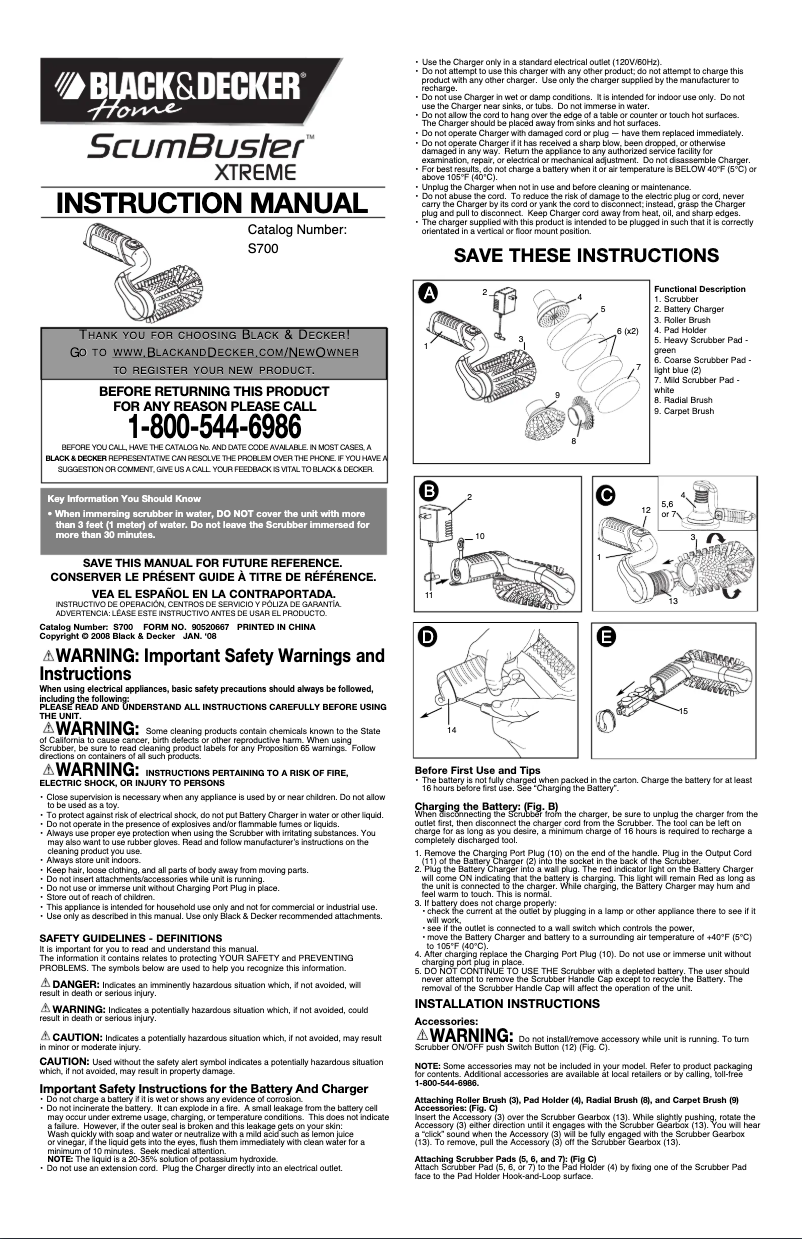 Page 1 de la notice Manuel utilisateur Black & Decker ScumBuster S700