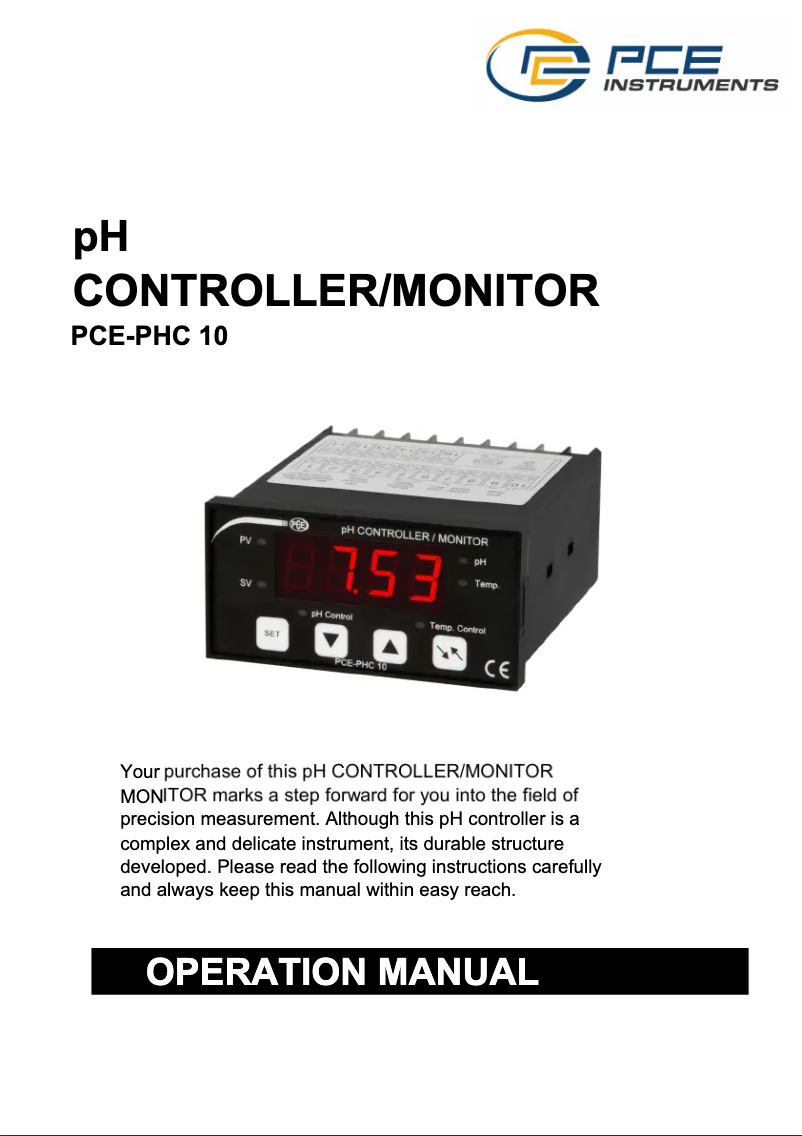 Page 1 de la notice Manuel utilisateur PCE Instruments PCE-PHC 10