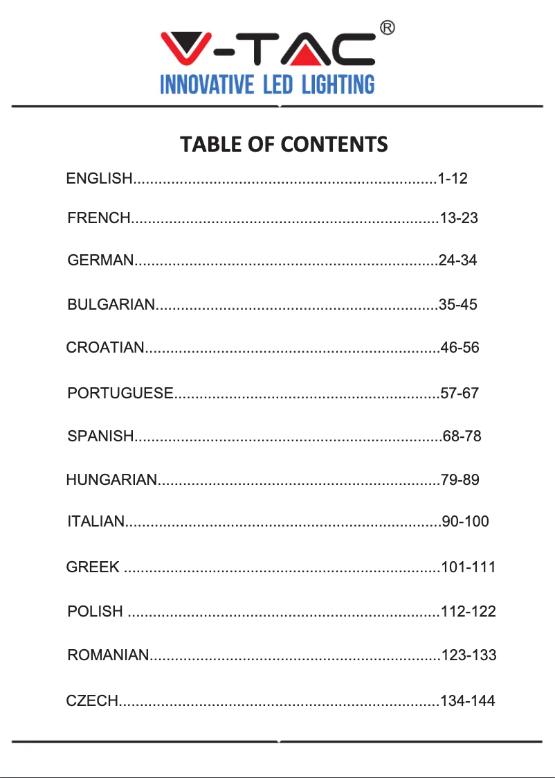 Page 1 de la notice Manuel utilisateur V-TAC VT-5154