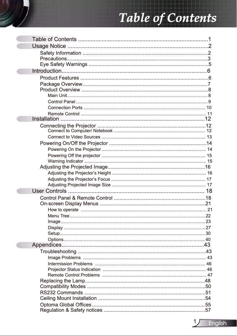 Page 1 de la notice Manuel utilisateur Optoma EX525ST
