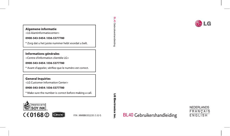 Page 1 de la notice Manuel utilisateur LG New Chocolate