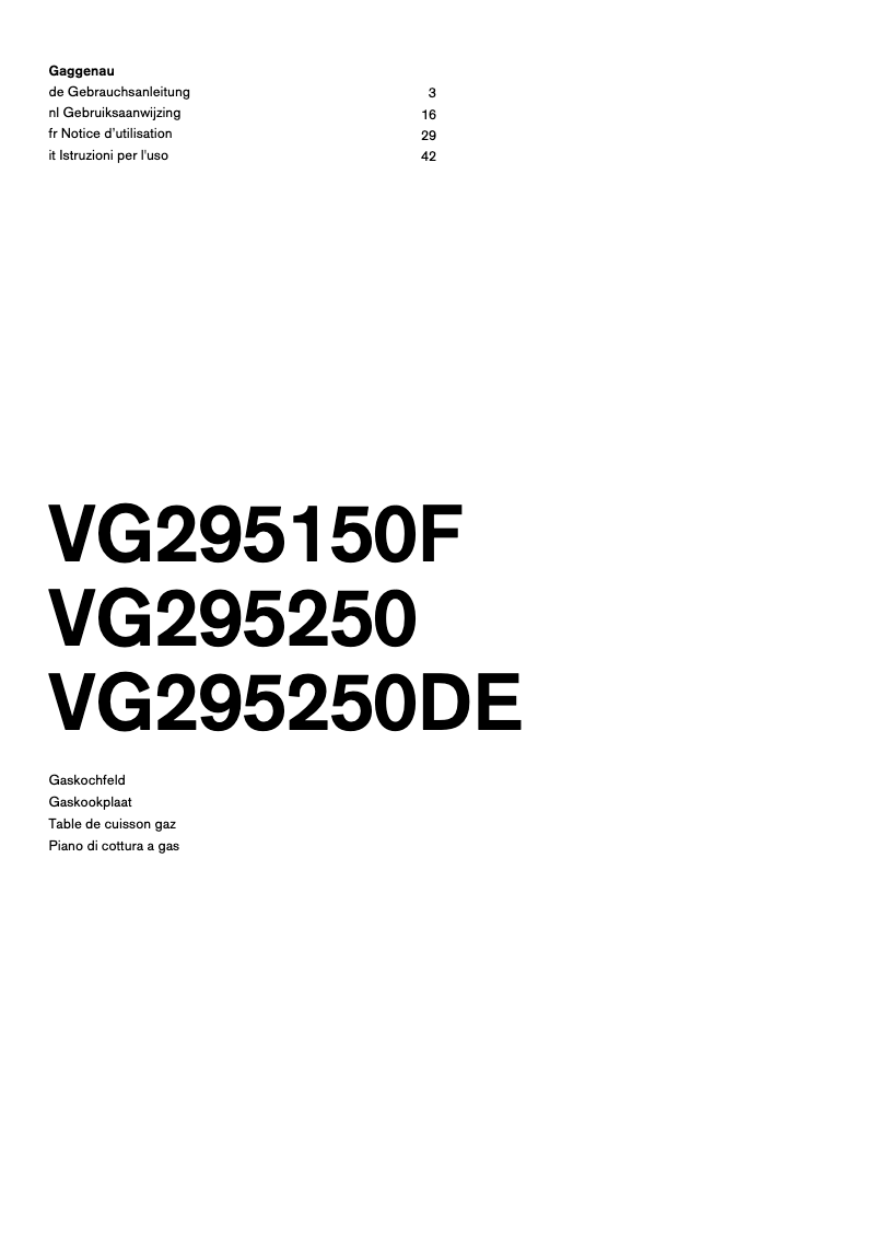 Página 1 del manual Manual de usuario Gaggenau VG295250DE
