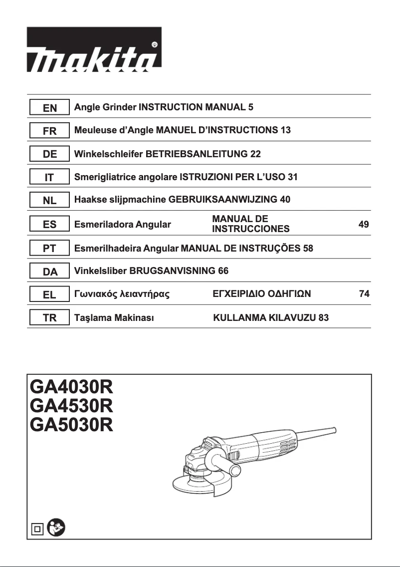 Page 1 de la notice Manuel utilisateur Makita GA4530R