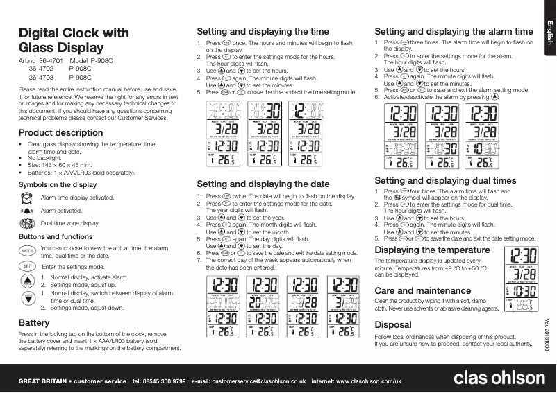 Page 1 de la notice Manuel utilisateur Prologue P-908C