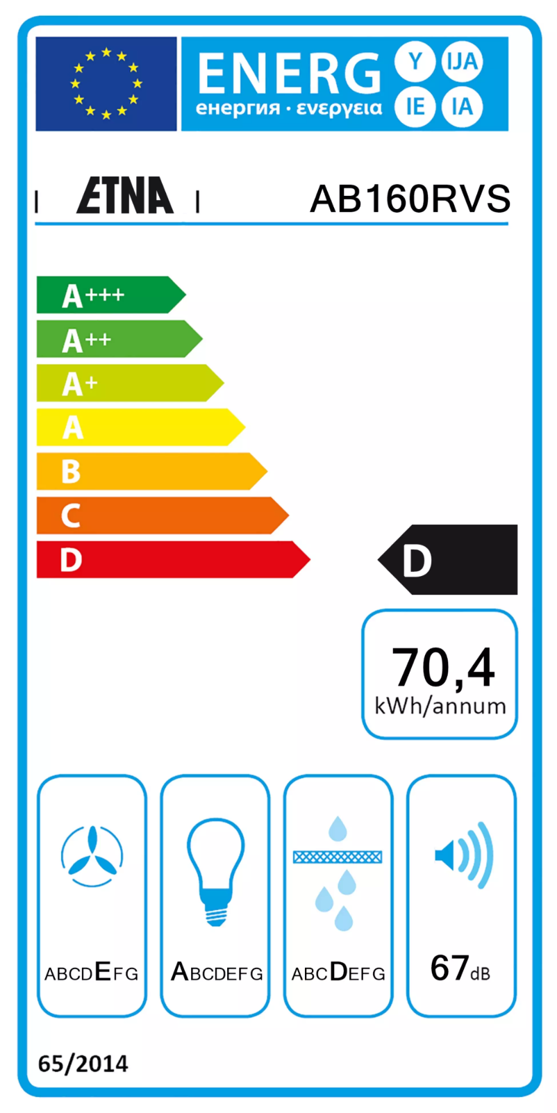 Page 1 de la notice Label énergétique Etna AB160RVS