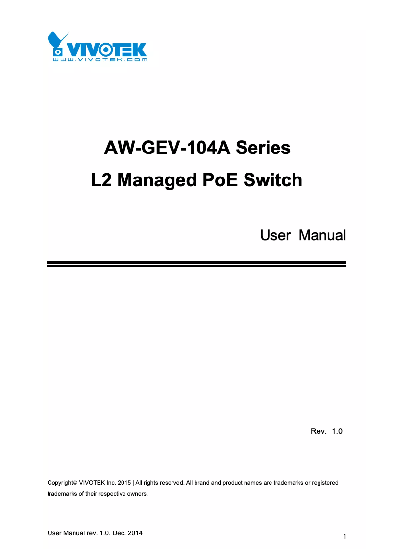 Page 1 of the manual User Manual Vivotek VivoCam AW-GEV-104A-130