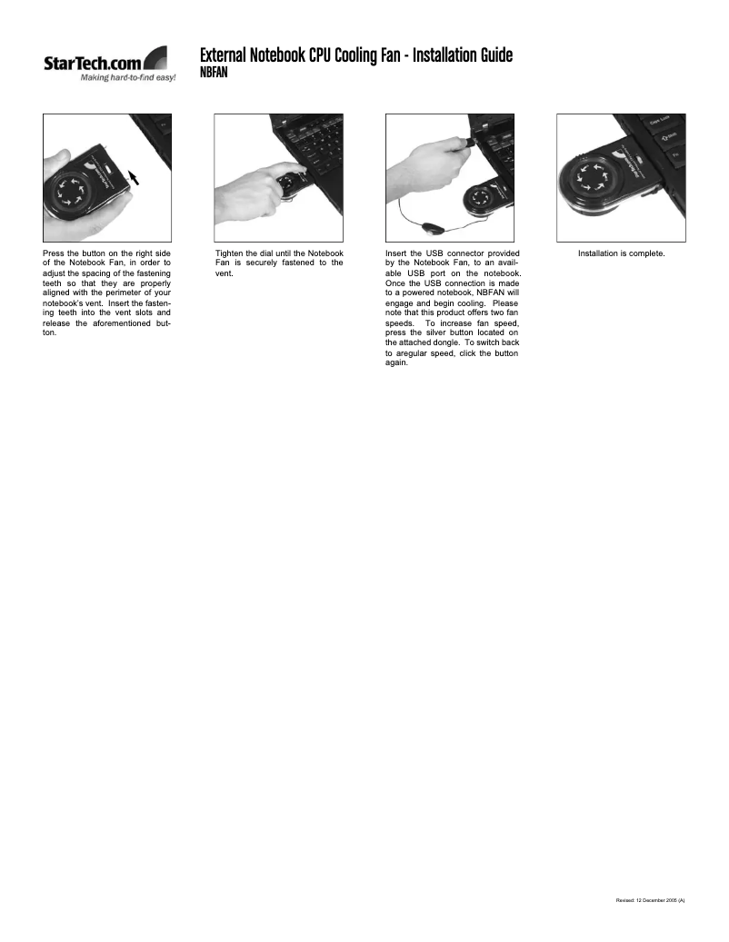 Page 1 de la notice Manuel utilisateur StarTech.com NBFAN