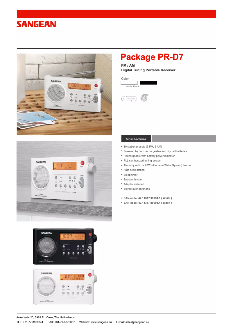 Página 1 del manual Ficha técnica Sangean PR-D7