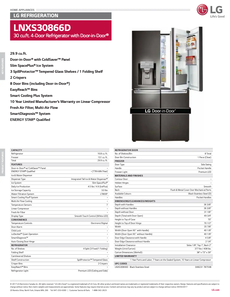 Page 1 de la notice Fiche technique LG LNXS30866D