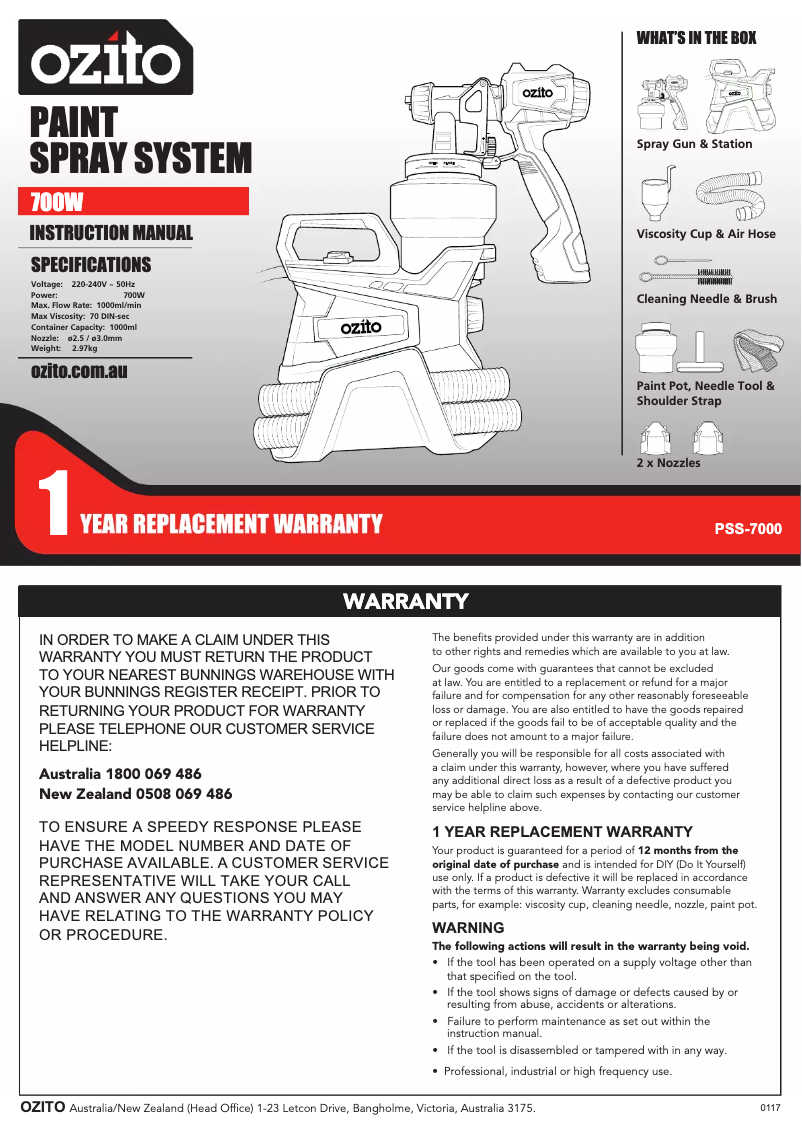Página 1 del manual Manual de instrucciones Ozito PSS-7000