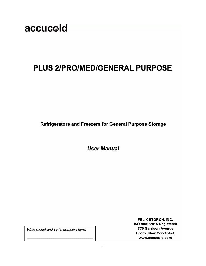 Image de la première page du manuel de l'appareil Accucold FF511LMED