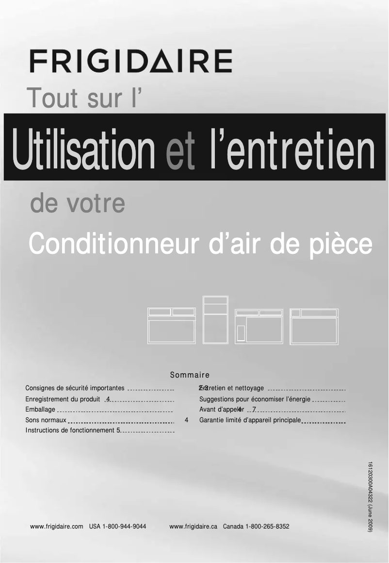 Page 1 de la notice Manuel utilisateur Frigidaire FFRA05L1R1