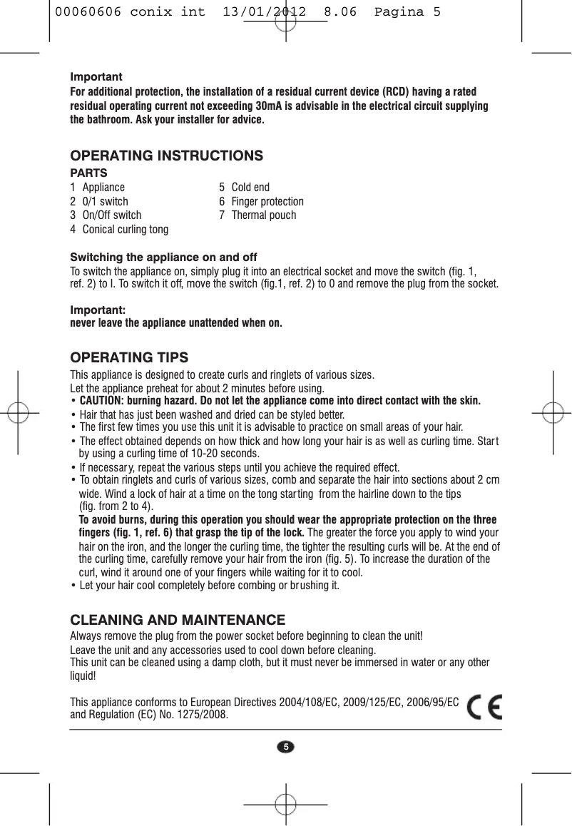 Page 1 de la notice Manuel utilisateur Valera Conix Krultang