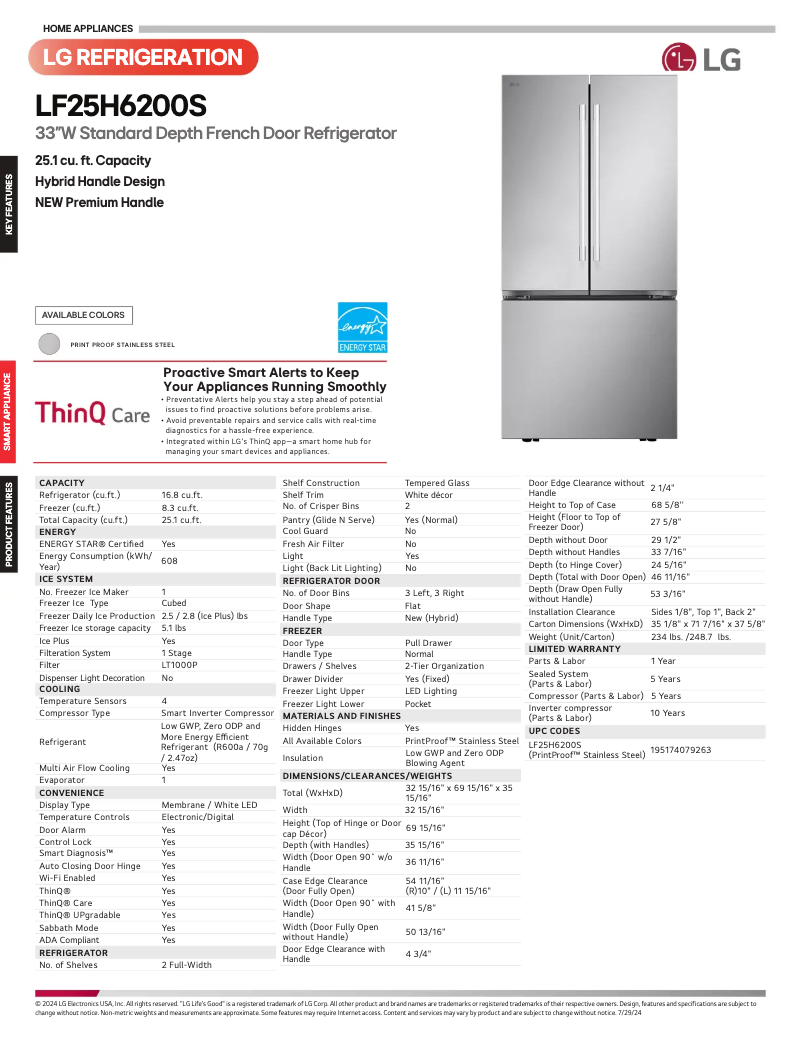 Page 1 of the manual Technical Sheet LG LF25H6200S