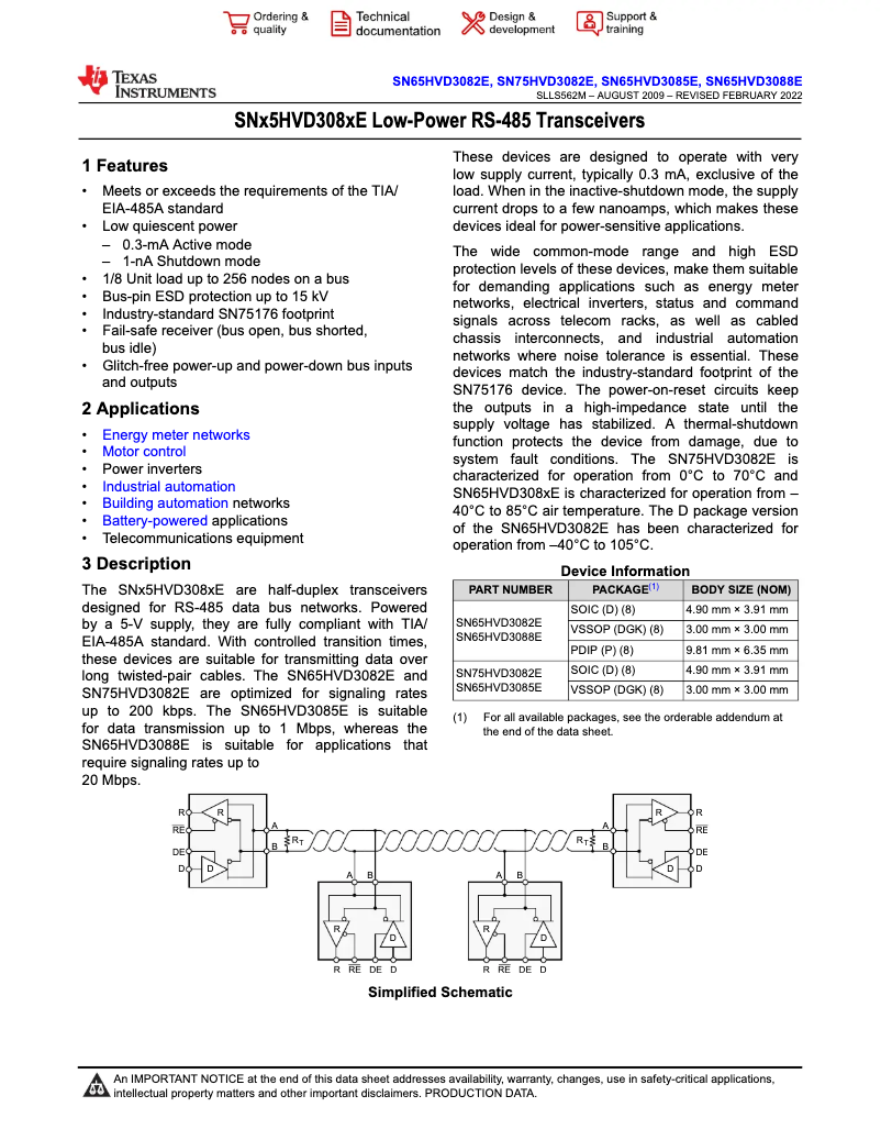 Page 1 de la notice Manuel utilisateur Texas Instruments SN65HVD3082EP