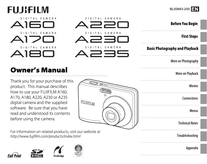 Page 1 de la notice Manuel utilisateur Fujifilm FinePix A180
