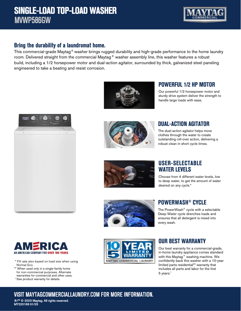 Page 1 de la notice Fiche technique Maytag MVWP586GW