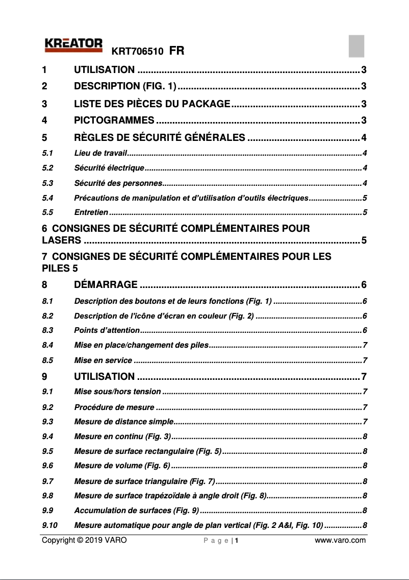 Page 1 de la notice Manuel utilisateur Kreator KRT706510