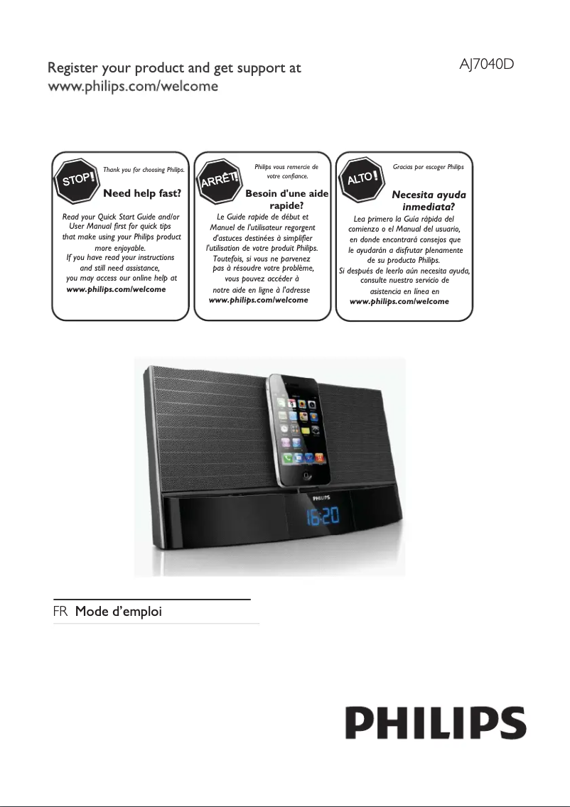 Page 1 de la notice Manuel utilisateur Philips AJ7040D