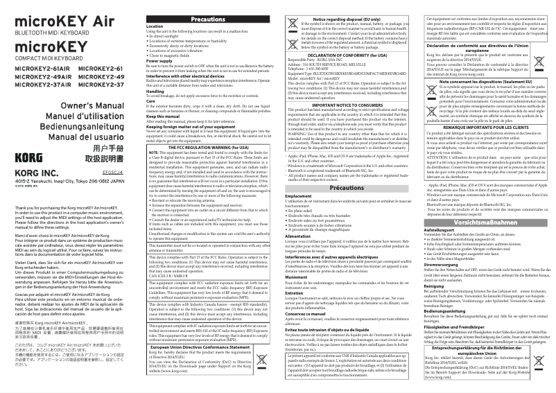 Page 1 de la notice Manuel utilisateur Korg microKEY2-49