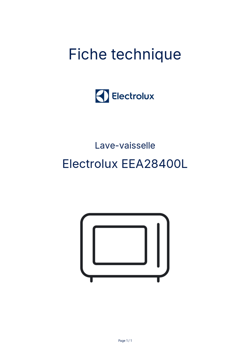 Page n°1 - Fiche technique Electrolux EEA28400L