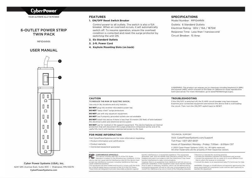 Page n°1 - Manuel utilisateur CyberPower MP1044NN
