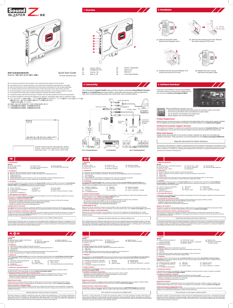 Page 1 de la notice Guide de démarrage rapide Creative Sound Blaster Z SE
