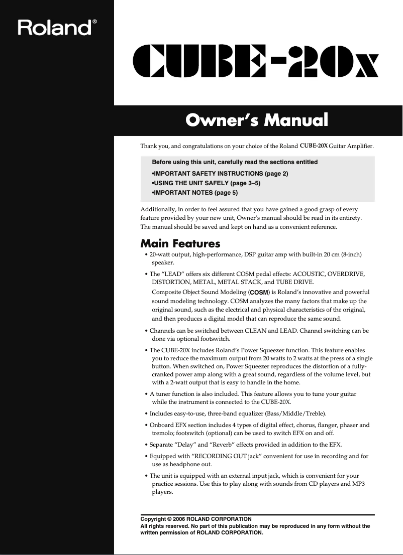 Page n°1 - Manuel utilisateur Roland CUBE-20X