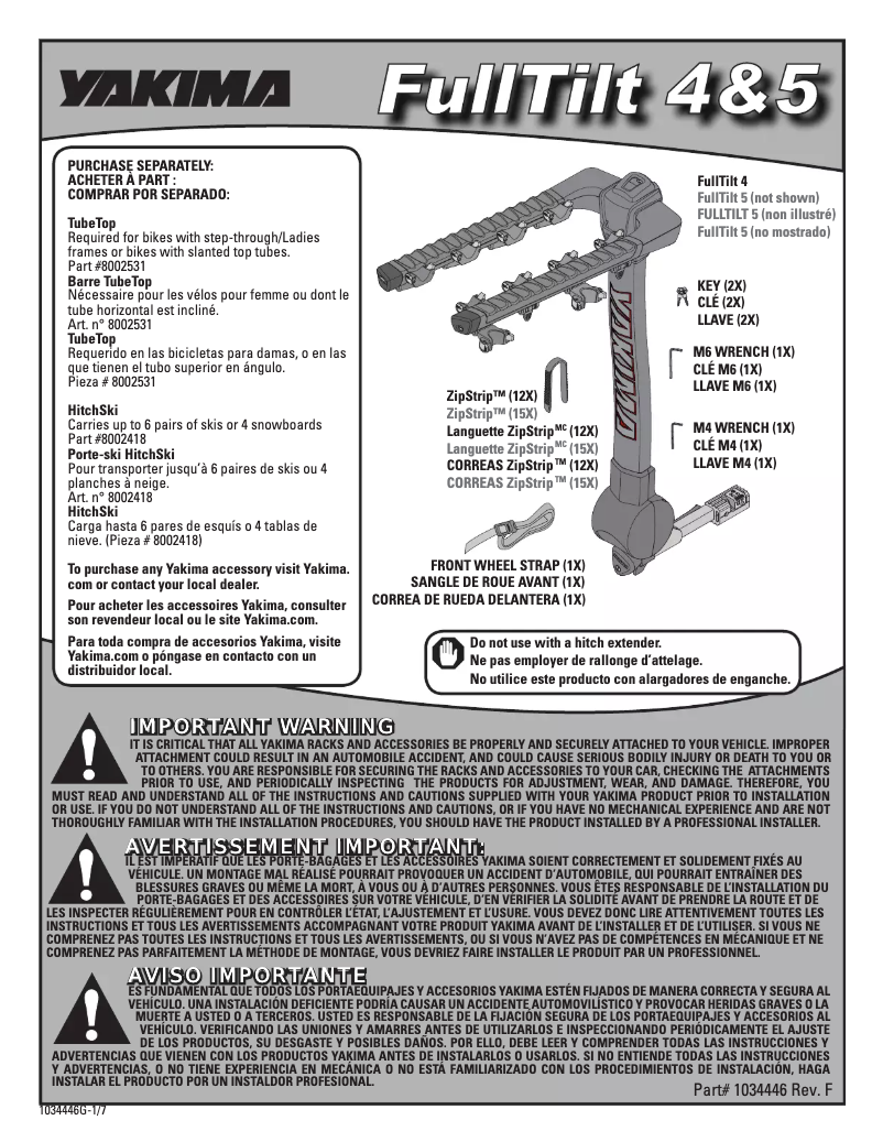 Page n°1 - Manuel utilisateur Yakima FullTilt 4