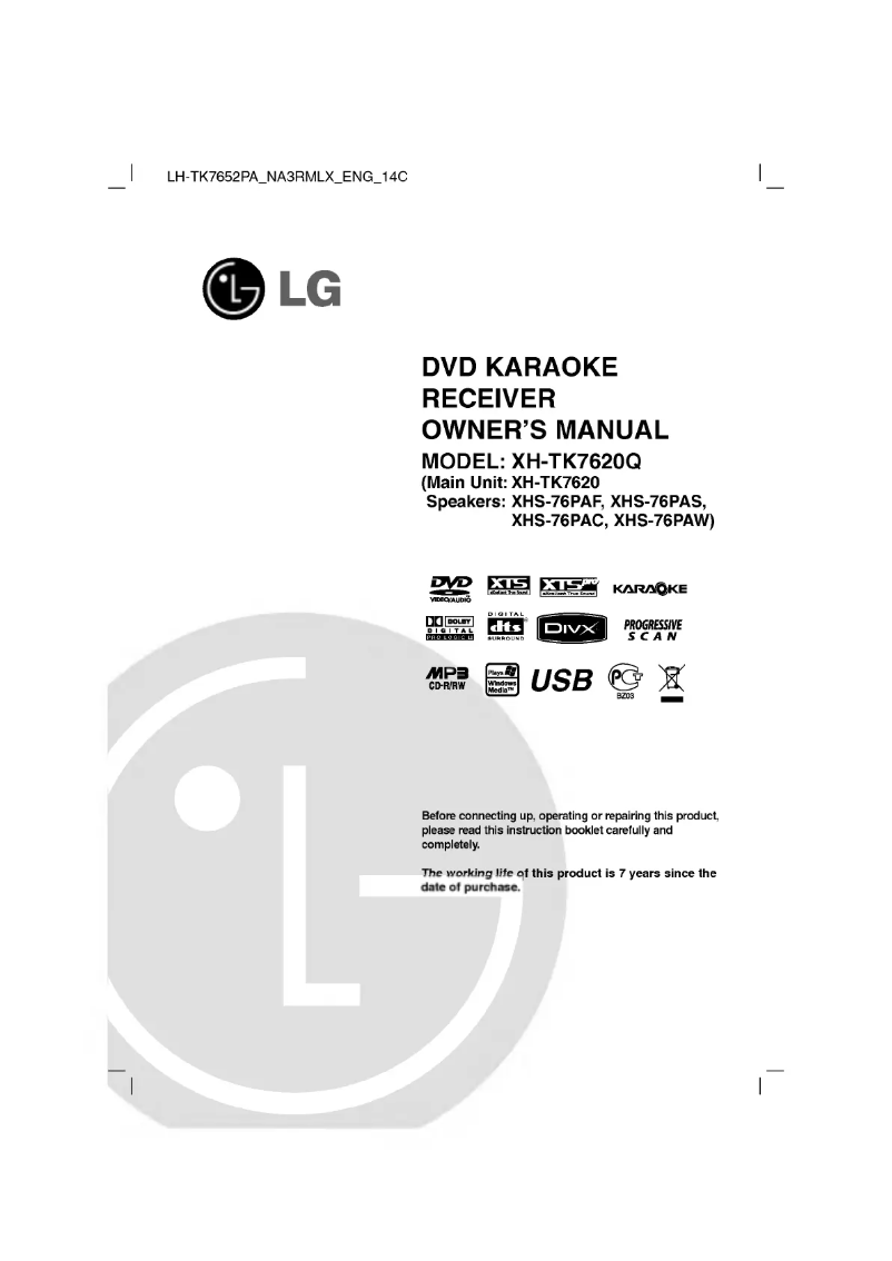 Page 1 de la notice Manuel utilisateur LG LH-TK7652PA
