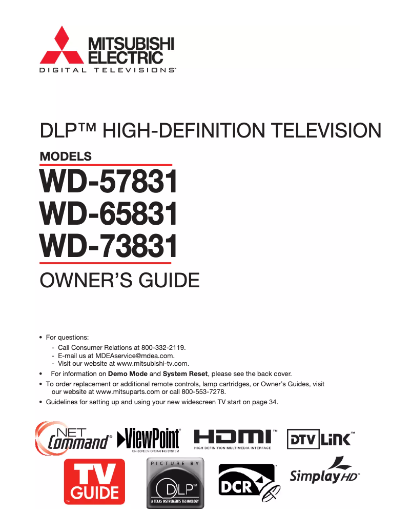 Page 1 de la notice Manuel utilisateur Mitsubishi WD-57831