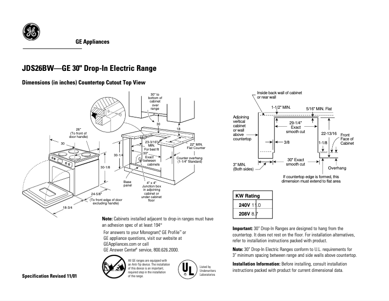 Page 1 de la notice Fiche technique GE JDS26BWAD