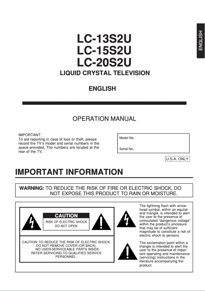 Page n°1 - Manuel utilisateur Sharp LC-20S2U