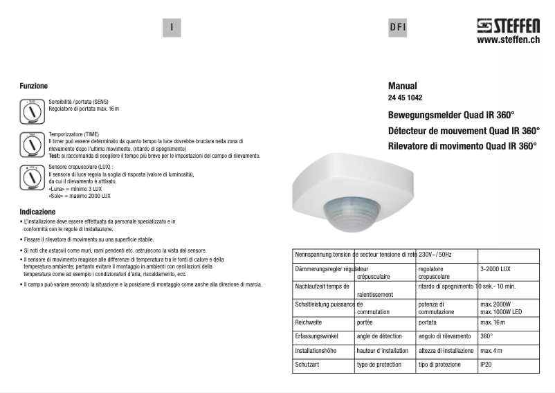 Page n°1 - Manuel utilisateur Steffen Quad IR 360°