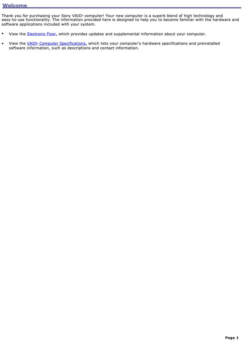 Page n°1 - Manuel utilisateur Sony Vaio PCV-W20