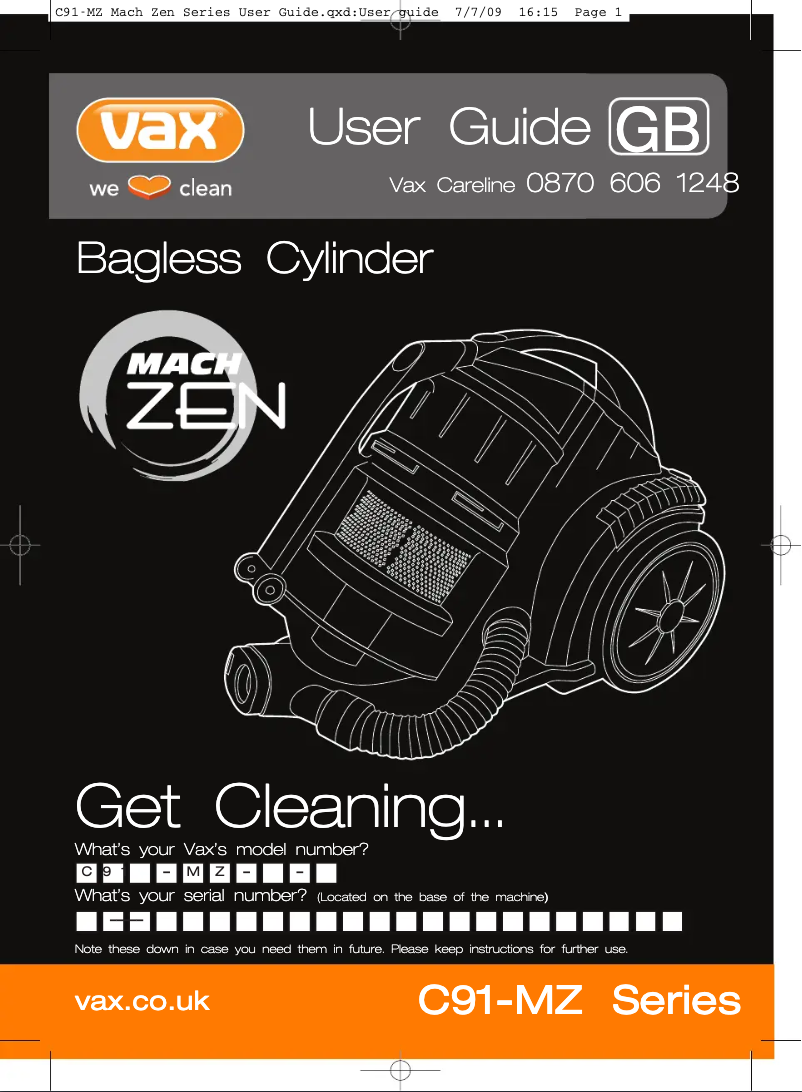 Page 1 de la notice Manuel utilisateur Vax Zen