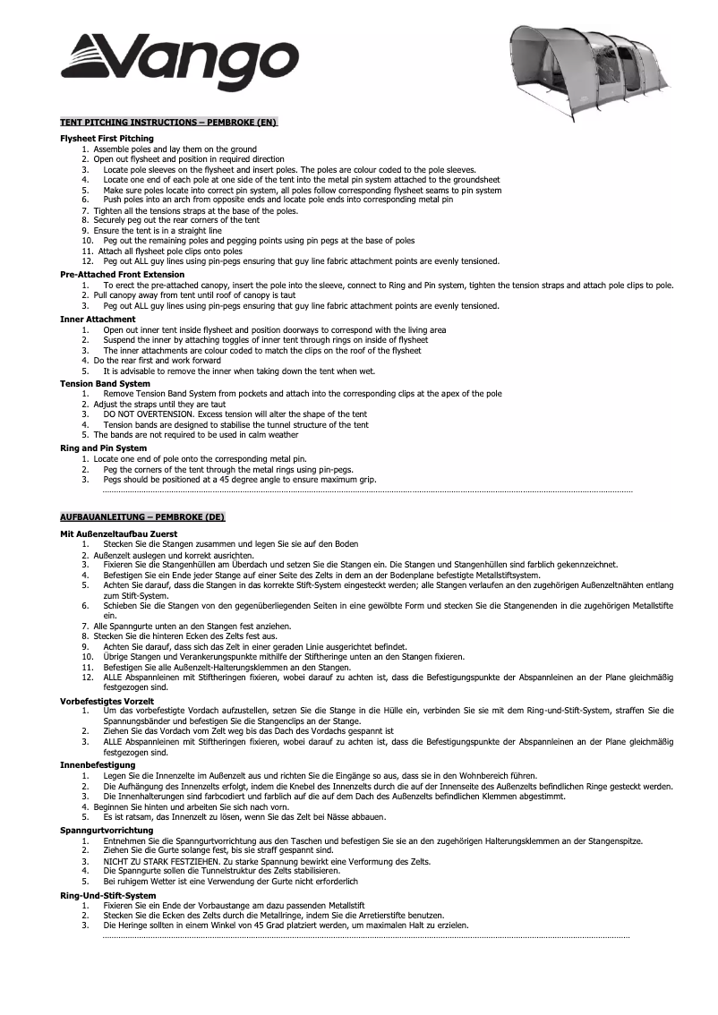 Página 1 del manual Manual de usuario Vango Pembroke 600