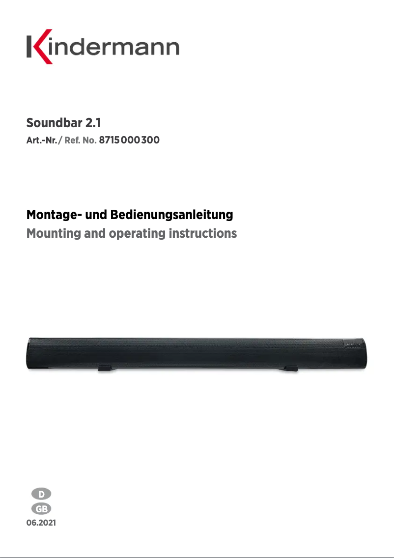 Page 1 de la notice Manuel utilisateur Kindermann  Soundbar 2.1