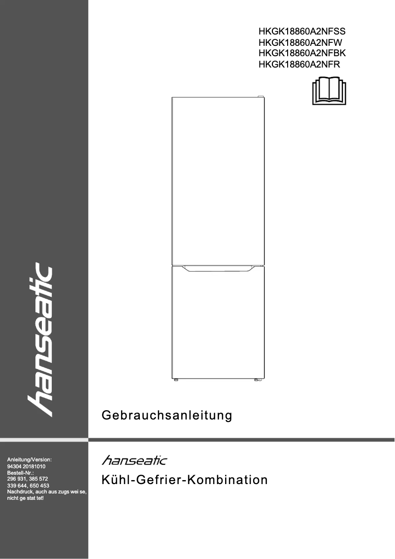 Page 1 de la notice Manuel utilisateur Hanseatic HKGK 18860 A2NFSS