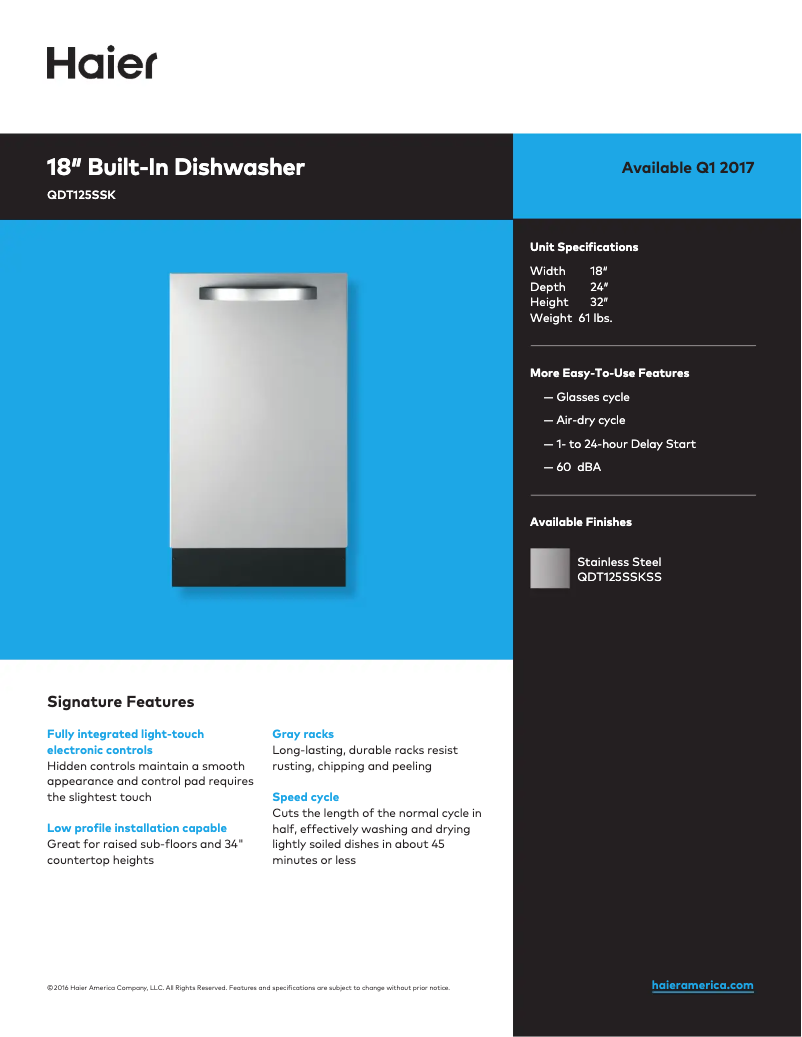 Página 1 del manual Ficha técnica Haier QDT125SSKSS