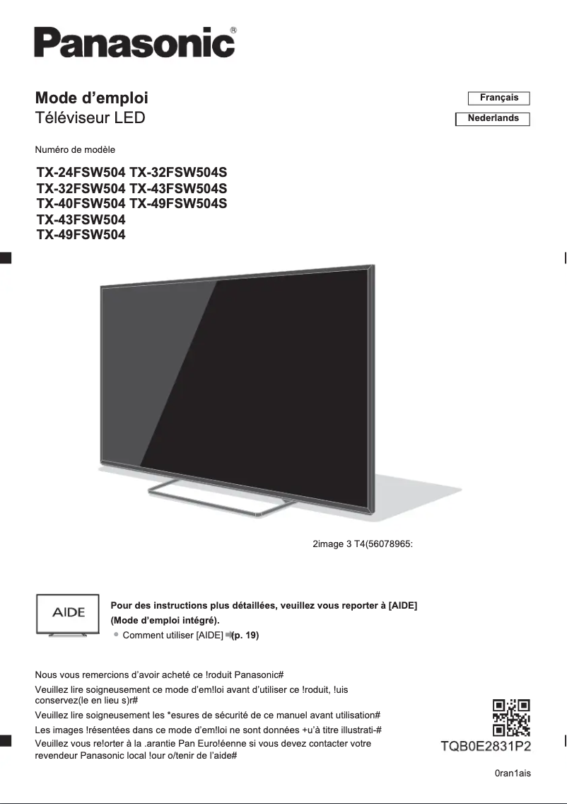 Page 1 de la notice Guide de démarrage rapide Panasonic TX-32FSW504