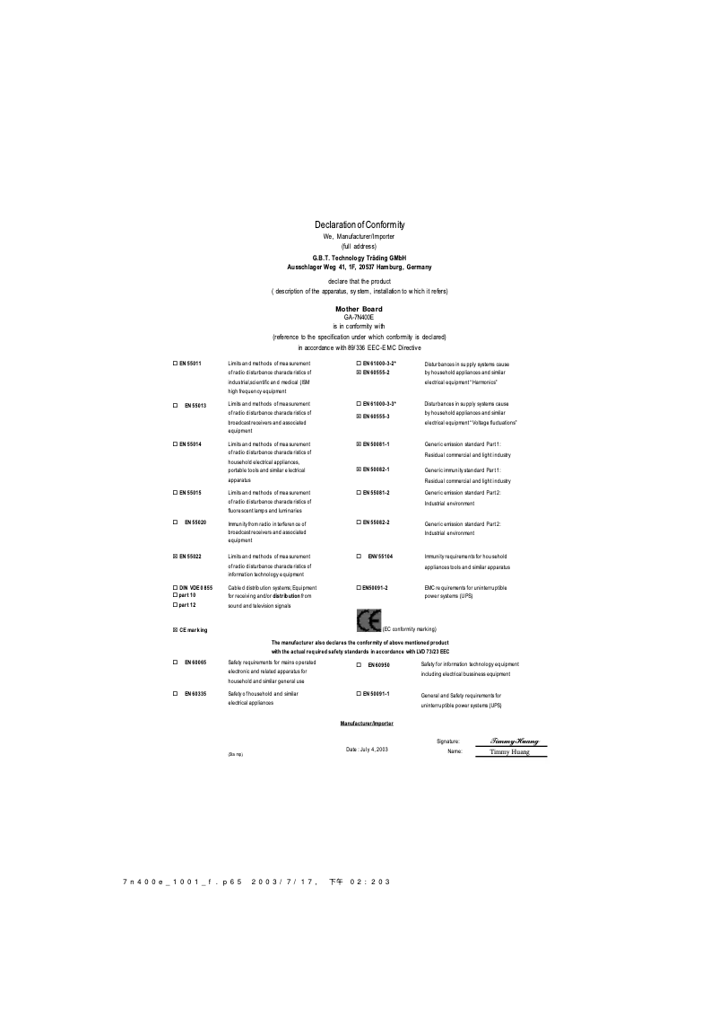 Page n°1 - Manuel utilisateur Gigabyte GA-7N400E-L