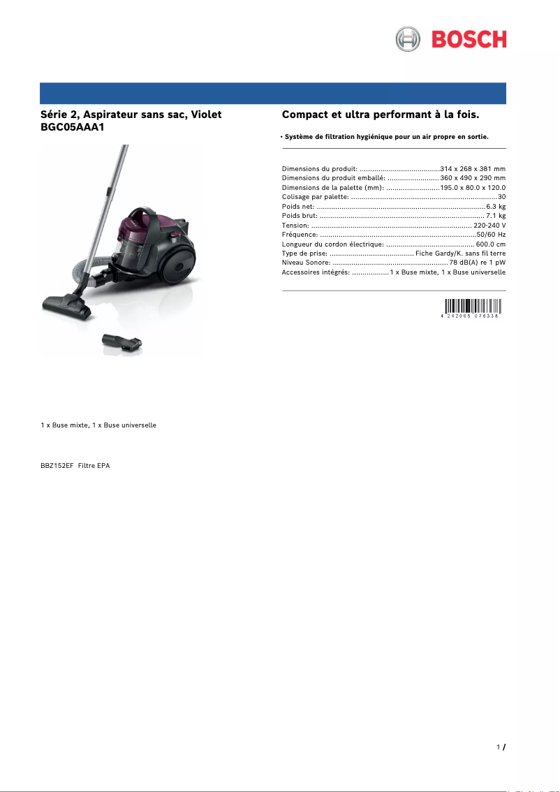 Image de la première page du manuel de l'appareil BGC05AAA1