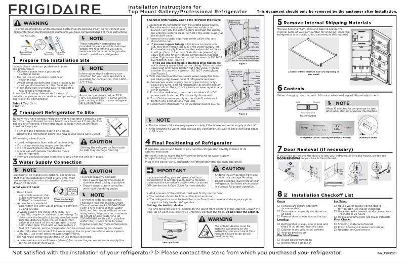 Page n°1 - Guide d'installation Frigidaire FPHT2097VF