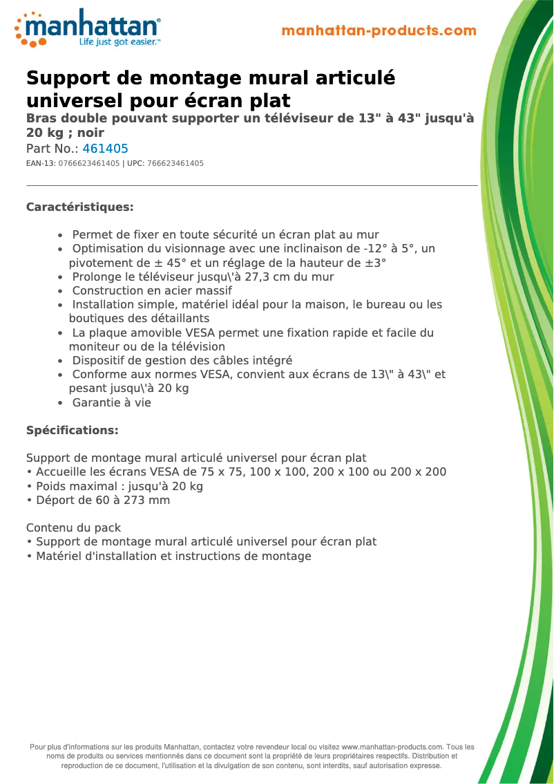 Page 1 de la notice Fiche technique Manhattan 461405