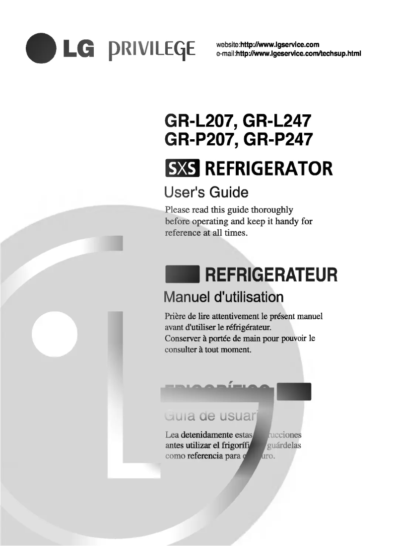 Page 1 de la notice Manuel utilisateur LG GR-L247WW