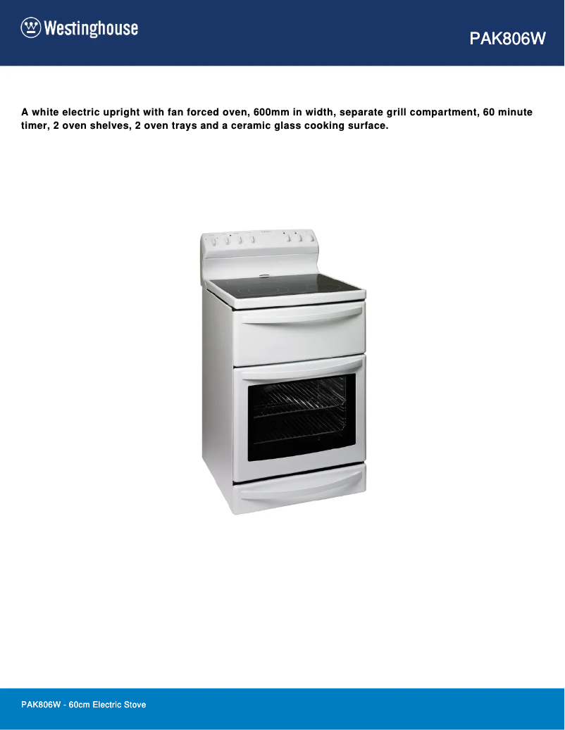 Page n°1 - Fiche technique Westinghouse PAK806W