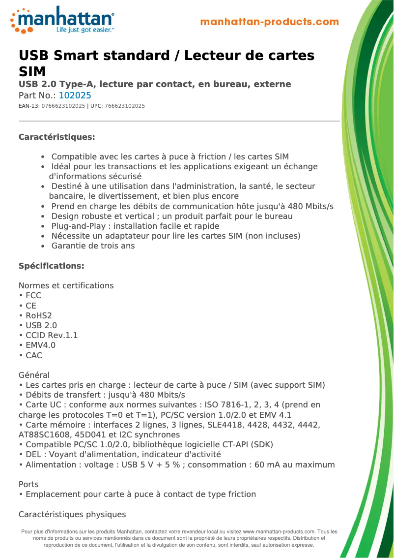 Page n°1 - Fiche technique Manhattan 102025