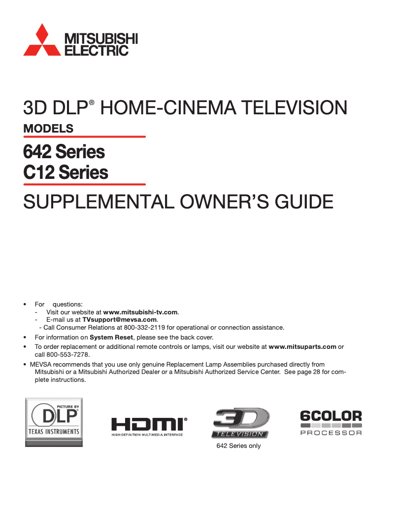Page 1 de la notice Manuel utilisateur Mitsubishi WD-82642